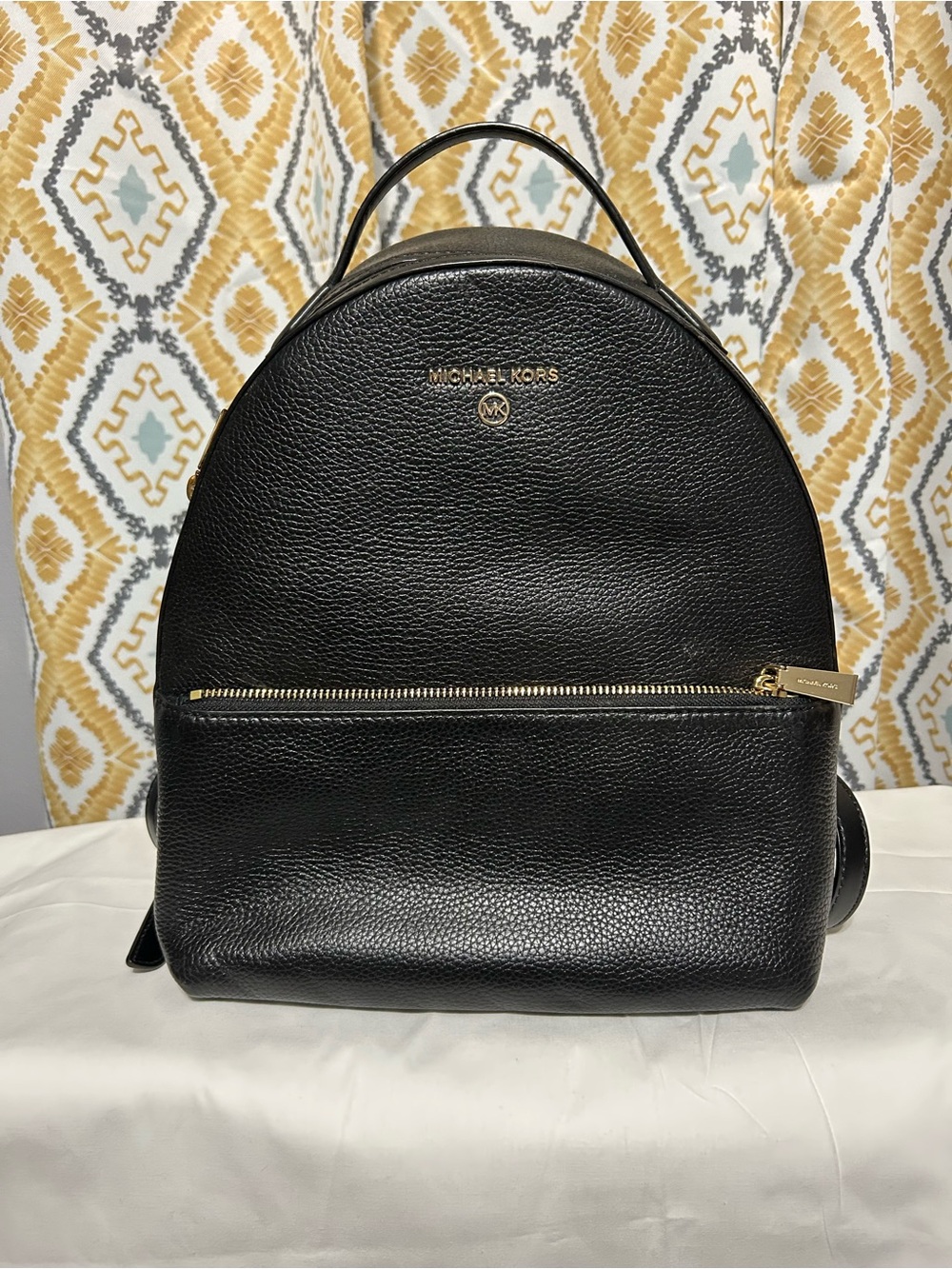 Michael Kors Black Pebbled Leather Dome Backpack with Gold Hardware